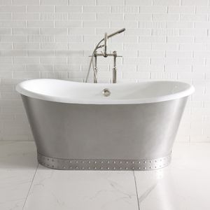 freistehende Badewanne / oval / Gusseisen / Edelstahl