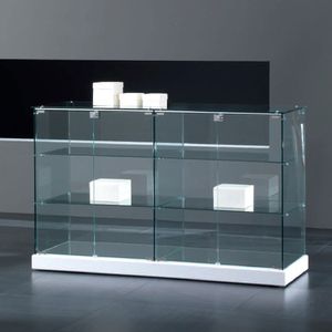 moderne Vitrine / auf Beinen / Glas / niedrig