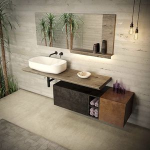 wandmontierter Waschtisch-Unterschrank / Massivholz / lackiertes Holz / Holzfurnier