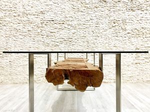 Esstisch / originelles Design / aus Tropenholz / Kristall / Edelstahl