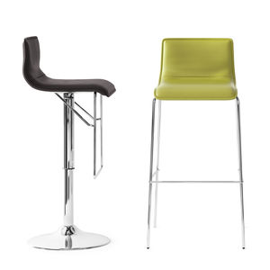 moderner Hocker / Holz / Stoff / Chromstahl