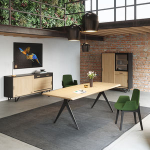 Moderner Tisch - QUARTZ - Michel Ferrand - Holz / mit Fußgestell aus