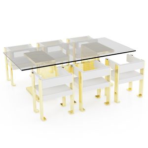moderner Besprechungstisch / Holz / Glas / mit Fußgestell aus Metall