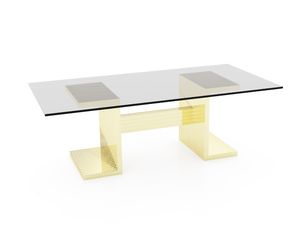 moderner Esstisch / Holz / Glas / mit Fußgestell aus Metall