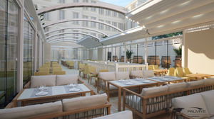 selbsttragende Pergola / Aluminium / PVC Faltdach / einziehbar