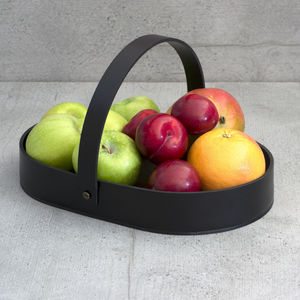 Holz-Obstschale / Leder / für Restaurants / für Hotels