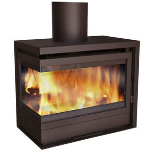 Holzkamin / modern / geschlossene Feuerstelle / für Ecken