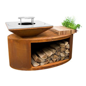 Holz-Gartengrill / mobil / Edelstahl / mit Stauraum