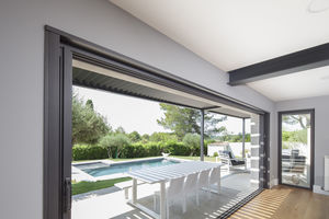 Schiebe-Glaswand / Aluminium / Doppelverglasung / 3-Fach-Verglasung