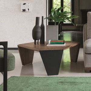 moderner Couchtisch / aus Nussbaum / mit Fußgestell aus Metall / mit Fußgestell aus Nussbaum
