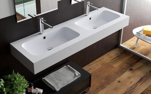 doppeltes Waschbecken / Wand / rechteckig / Keramik