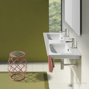 doppeltes Waschbecken / Wand / rechteckig / Keramik