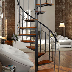 Wendeltreppe / Edelstahlgestell / gerade Stufen Metall / ohne Setzstufe