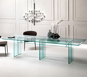 moderner Esstisch / Glas / rechteckig / transparent