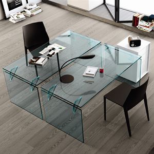Stahlschreibtisch / Aluminium / Hartglas / modern