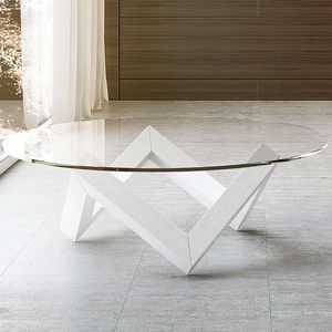 moderner Couchtisch / Glas / aus Eiche / rund