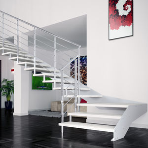 viertelgewendelte Treppe / Metallstruktur / Holzstufen / ohne Setzstufe