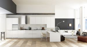 moderne Küche / Holz / lackiert / mit integriertem Griff