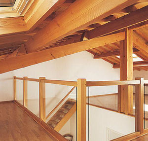 Glasgeländer / Holz / mit Stangen / Innenraum