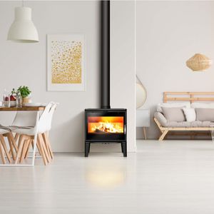 Holz-Kaminofen / Gusseisen / modern / Doppelverbrennung