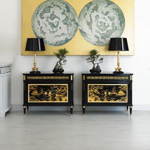 hochbeiniges Sideboard / klassisch / aus Kirschbaum / Messing