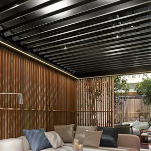 selbsttragende Pergola / rote Zeder / Edelstahl