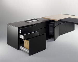 niedriger Aktenschrank / Holzfurnier / Laminat / mit Flügeltüren