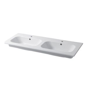 doppeltes Waschbecken / Einbau / rechteckig / Keramik