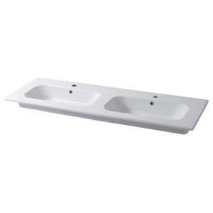 doppeltes Waschbecken / Einbau / rechteckig / Keramik