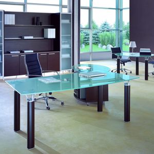 Chefschreibtisch / aus Eiche / Aluminium / Glas