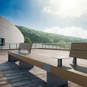 Parkbank / modern / aus Tropenholz / aus lackiertem Stahl
