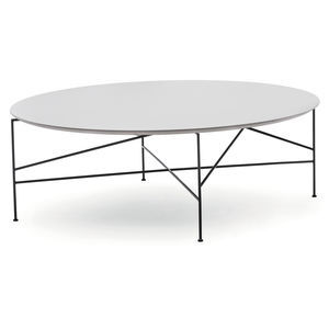 moderner Couchtisch / Holz / Marmor / mit Fußgestell aus Metall