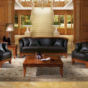 klassisches Sofa / Leder / Holz / 3 Plätze