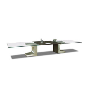 moderner Besprechungstisch / Holz / Metall / Glas