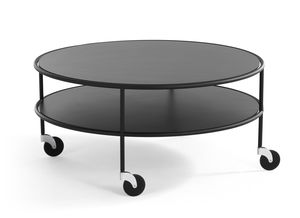 moderner Couchtisch / Glas / Leder / Laminat