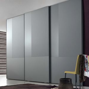 moderner Kleiderschrank / Milchglas / Aluminium / Schiebetüren