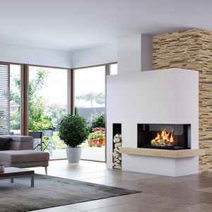 Holzkamin / modern / geschlossene Feuerstelle / Ecken