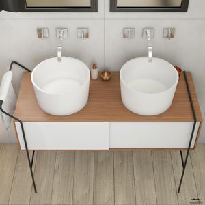 doppeltes Waschbecken / Aufsatz / rund / Mineralwerkstoff