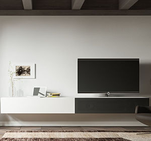 moderne Wohnwand / lackiertes Holz / mit integriertem Lautsprecher