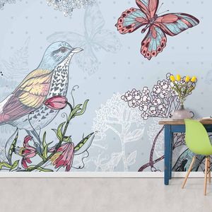 moderne Tapete / Blumenmuster / mit Naturmotiv / Tiermuster