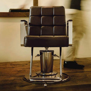 Leder-Friseurstuhl / mit Fußstütze / zentrales Fußgestell