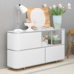 niedriger Aktenschrank / Aluminium / Glas / Holzfurnier