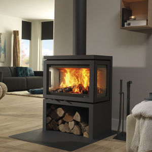 Holzkamin / modern / geschlossene Feuerstelle / 3 Sichtseiten
