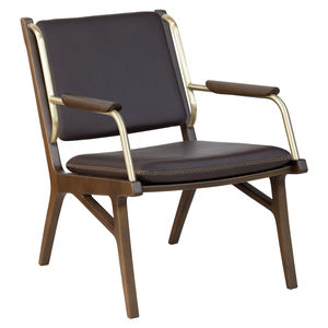 moderner Sessel / Stoff / Leder / Holz