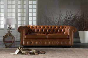 konvertibles Sofa / Chesterfield / Leder / 2 Plätze
