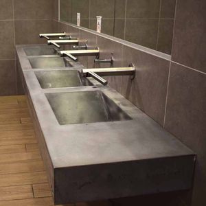 Wand-Handwaschbecken / rechteckig / Keramik / Objektmöbel