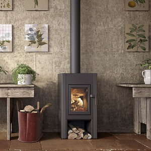 Holz-Kaminofen / modern / für Ecken / Stahl