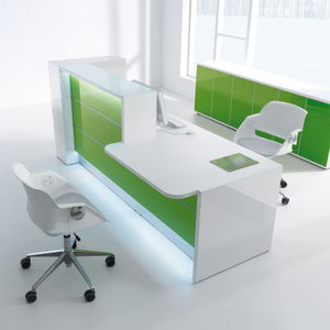 Laminat-Empfangstheke / Aluminium / Glas / Melamin