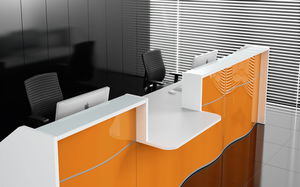 modulare Empfangstheke / Laminat / Glas / Aluminium