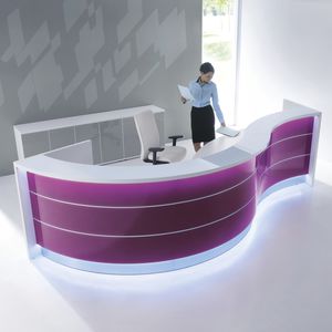 halbrunde Empfangstheke / Laminat / Aluminium / Glas